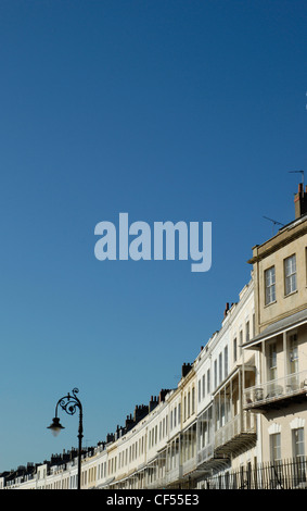 A blue sky behind the top half of the Royal York Crescent in Clifton. Stock Photo