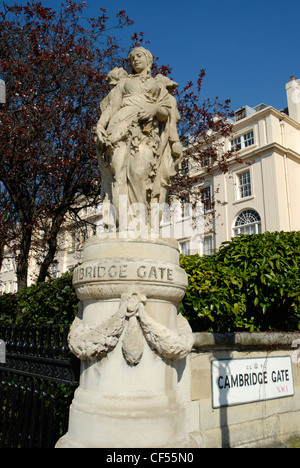 Statue of women outside luxury apartments at Cambridge Gate near Regents Park. Stock Photo