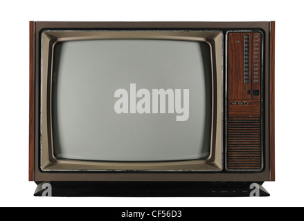 Old Vintage Television isolated on a white background and with Clipping path Stock Photo