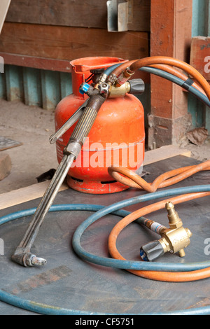 welding gas cylinder valve in construction site Stock ...