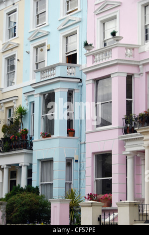 Exterior view of colourful terraced houses in Notting Hill. Stock Photo