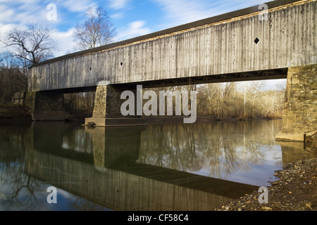 Covered Bridge at Tyler State Park in Bucks County,  Pennsylvania Stock Photo