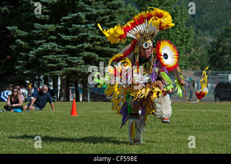 Waterton Lakes National Park Blackfoot dancer in the Men's Fancy Dance at the Blackfoot Arts & Heritage Festival Pow Wow Stock Photo