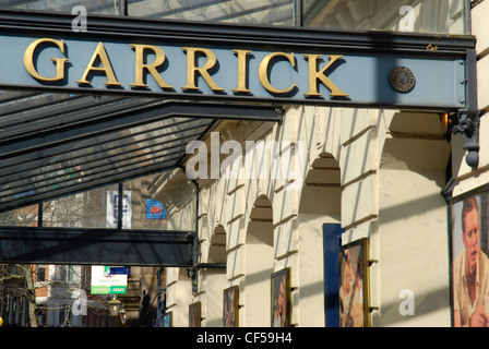 The sign and entrance to the Garrick Theatre on Charing Cross Road. Stock Photo