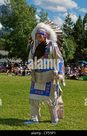 Waterton Lakes National Park Buckskin Dance at the Blackfoot Arts & Heritage Festival Pow Wow organized by Parks Canada and Stock Photo