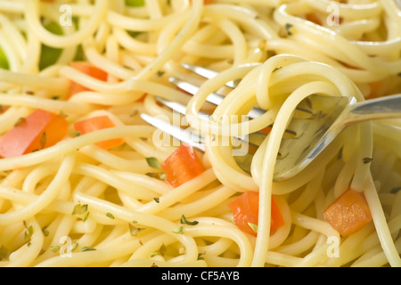 natural fresh spaghetti tomato sauce and asparagus Stock Photo