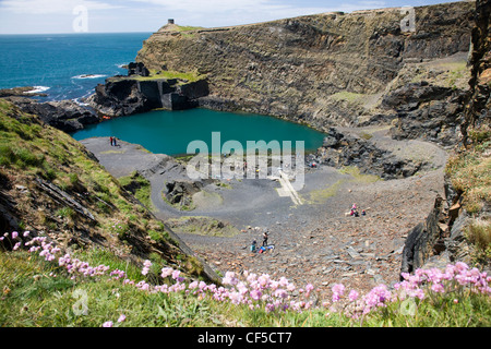 The Blue Lagoon, a derelict slate quarry at Abereiddy in Pembrokeshire, Wales Stock Photo