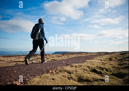 Female hiker on Offa's Dyke path, Black Mountains, Wales Stock Photo