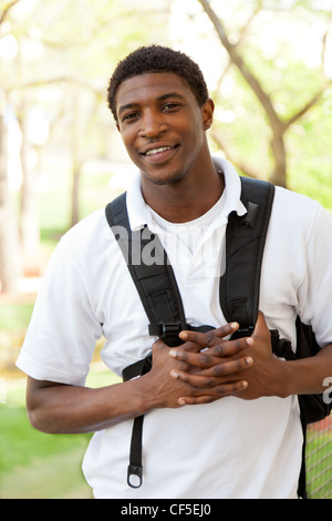 Smiling, happy African-American male college student Stock Photo