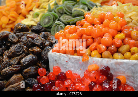 Dried fruits on display at a market Stock Photo