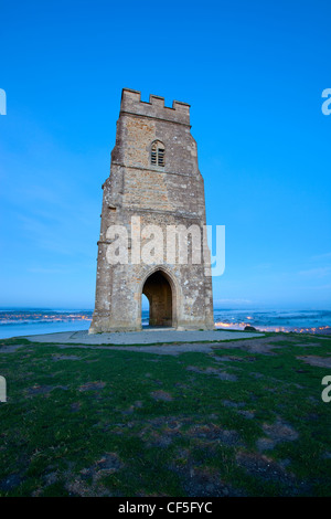 St. Michael's Tower on top of Glastonbury Tor, a hill on the Somerset Levels associated with Avalon and the legend of King Arthu Stock Photo