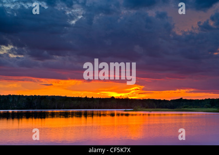 Sunset over the St Mary's River seen from the St Mary's Riverside Campground in the town of Sherbrooke, Nova Scotia, Canada Stock Photo