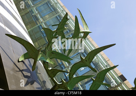 Modern seagull sculpture on No 1 City Square office buildings overlooking City Square. Stock Photo