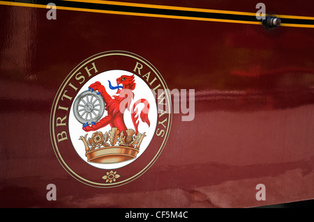 British Railways Crest on a Pullman Carriage at Goathland Station North Yorkshire Moors Railway. Stock Photo