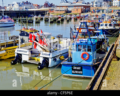 Fishing boats moored in Bridlington Harbour. Stock Photo