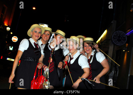 Girls on a hen night in the Temple Bar area of Dublin. Stock Photo