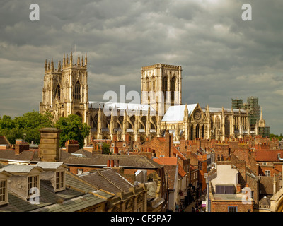 View of York Minster across rooftops. Stock Photo