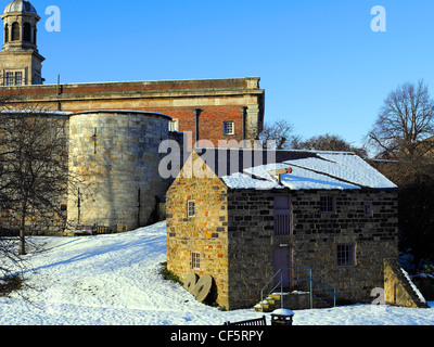 Raindale Mill, a reconstructed early 19th century flour mill at York Castle Museum in winter. Stock Photo