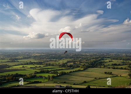 A Paraglider free-flying over Devil's Dyke. Stock Photo