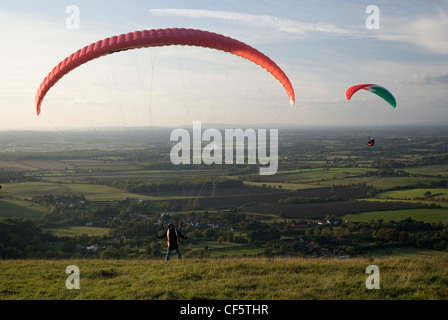 Paragliders at Devil's Dyke. Stock Photo