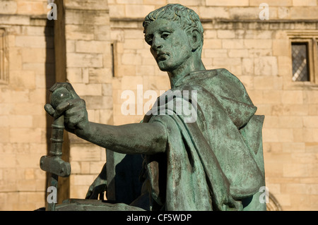Constantine the Great bronze statue outside the South Transept of York Minster. Stock Photo