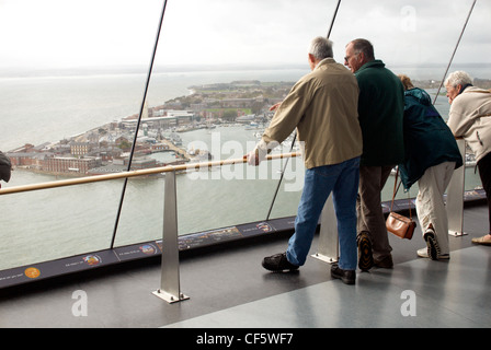 Inside the Spinnaker Tower. The tower, at a height of 170 metres (558 feet) above sea level, is 2.5 times higher than Nelson's C Stock Photo