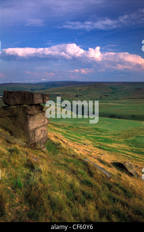 View to Pule Hill near Marsden. The re-opening of the canal, has resulted in increased use of the countryside for leisure and th Stock Photo