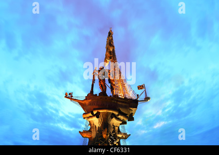 MOSCOW, RUSSIA - MAY 09: Monument to great russian tsar Peter the Great at night of May 09, 2010 in Russia, Moscow Stock Photo