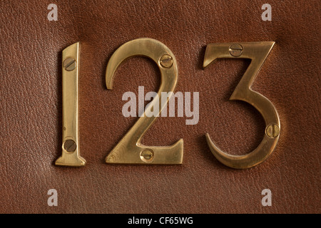 Close up shot of door with numerals 123. Stock Photo