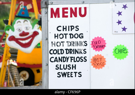A hand painted fairground menu. The British Potato Council held National Chip Week in 2007 from the 12th to the 18th of February Stock Photo