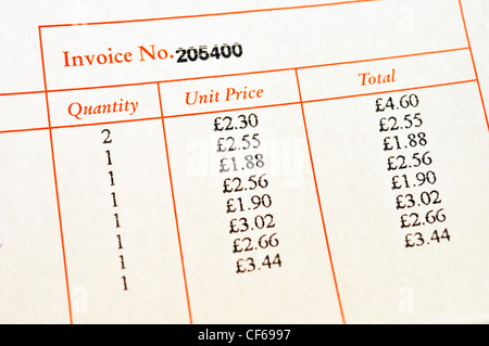 Invoice in British pounds Stock Photo