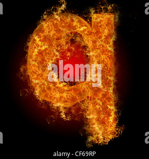 Fire small letter Q on a black background Stock Photo