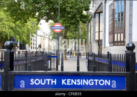 A close up of the  South Kensington Tube station sign. Stock Photo