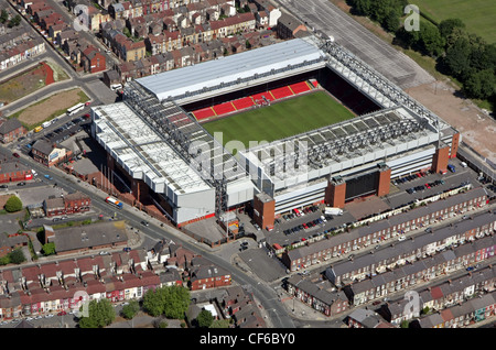 aerial view of Liverpool FC Anfield Stadium looking across Stanley ...