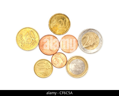 Several euro coins in white background Stock Photo