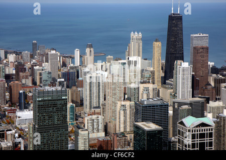 Chicago's panoramic view as it is seen from high tower in winter Stock Photo