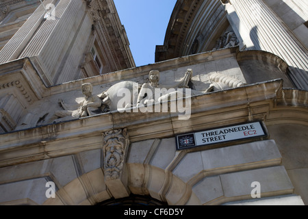 Architectural detail in Threadneedle street in the City of London. Stock Photo