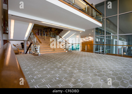 A staircase inside the Royal Festival Hall on The South Bank. Stock Photo