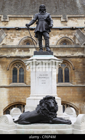 Statue of Oliver Cromwell at Westminster in London. Oliver Cromwell is english revolutionary, regicide and lord protector Stock Photo