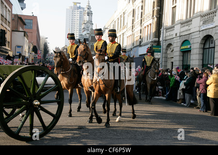 King's Troop Royal Horse Artillery march through Woolwich on their way to their new home nearby 2012 Stock Photo