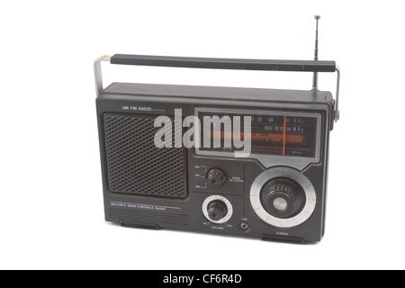 Old black radio on white background. Stock Photo