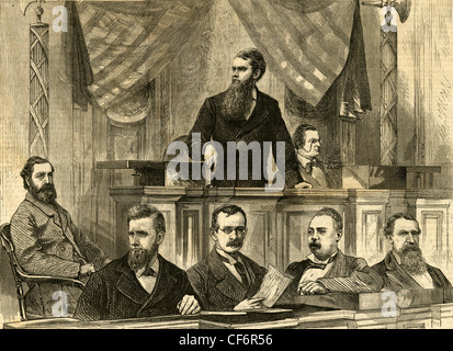 1877 engraving, 'The Presidency - Mr. Ferry Announcing the Result of the Count.' Stock Photo