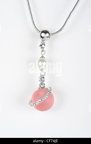 pendant of white gold and pink pearl Stock Photo