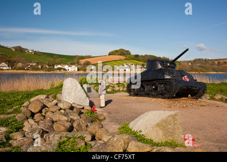 The historic American Sherman BB tank recovered from the English Channel and restored at Torcross in South Devon, England, UK Stock Photo