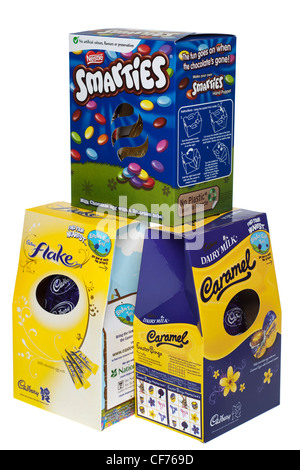 Three boxed chocolate Easter Eggs from Nestle and Cadburys Stock Photo
