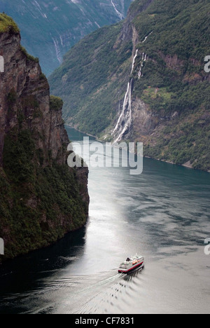 Norway Geiranger fjord (Geirangerfjorden) is  in the Sunnmøre region,in the southernmost part of t Møre og Romsdal. Stock Photo