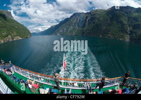 Norway Geiranger fjord (Geirangerfjorden) is  in the Sunnmøre region,in the southernmost part of t Møre og Romsdal. Stock Photo