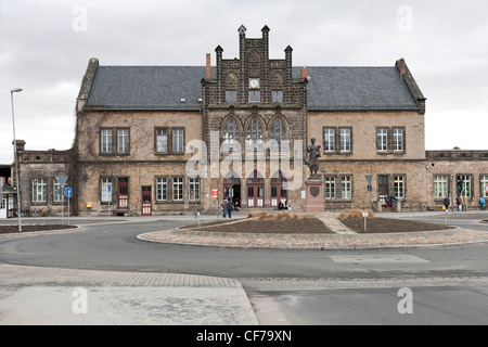 Quedlinburg, Germany with the train station and cobbled street Stock Photo