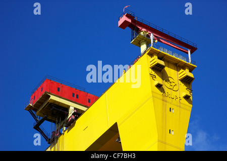 yellow harland and wolff gantry crane belfast shipyard titanic quarter belfast northern ireland Stock Photo