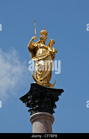 Germany, Munich, Marienplatz, Virgin Mary atop the Mariensäule Stock Photo